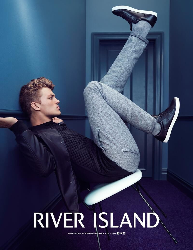 Sebastian Sauvé featured in  the River Island advertisement for Autumn/Winter 2014