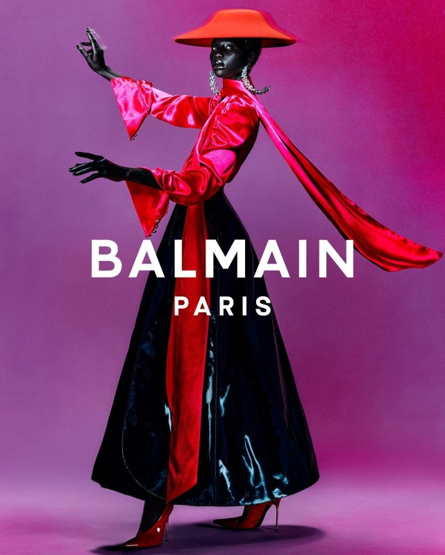 Naomi Apajok featured in  the Balmain advertisement for Autumn/Winter 2023