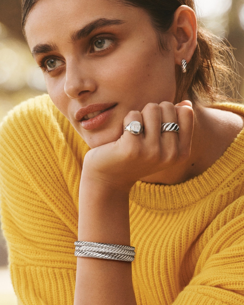 Taylor Hill featured in  the David Yurman advertisement for Winter 2023