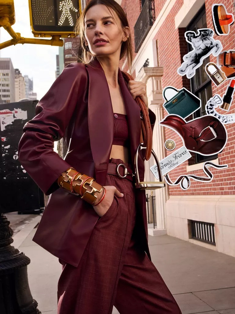 Amanda Murphy featured in  the Hermès Sellier advertisement for Spring/Summer 2024