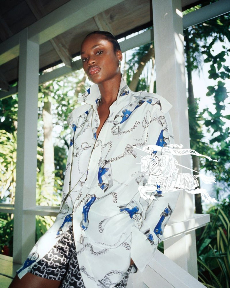 Mayowa Nicholas featured in  the Burberry advertisement for Spring/Summer 2024