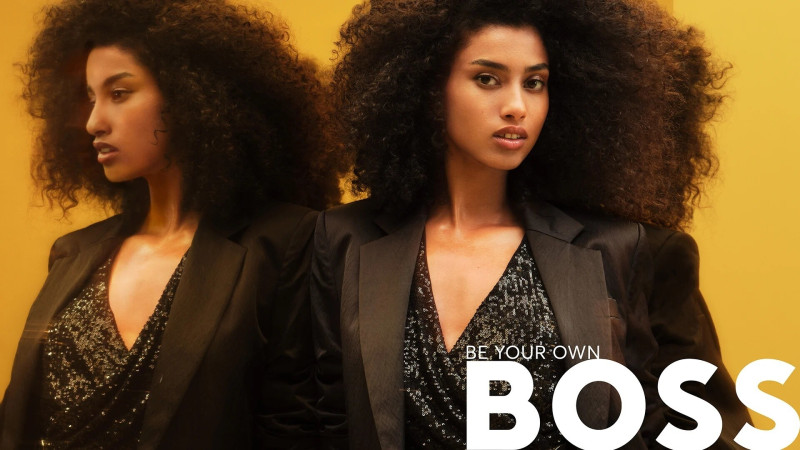 Imaan Hammam featured in  the Boss by Hugo Boss advertisement for Holiday 2023