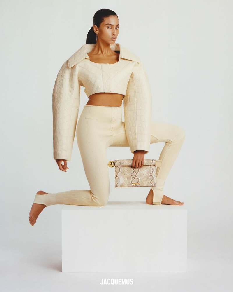 Imaan Hammam featured in  the Jacquemus Les Sculptures advertisement for Spring/Summer 2024