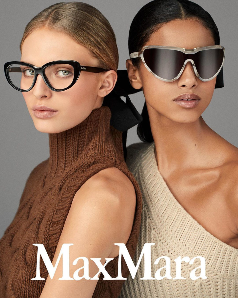 Imaan Hammam featured in  the Max Mara Eyewear advertisement for Autumn/Winter 2023