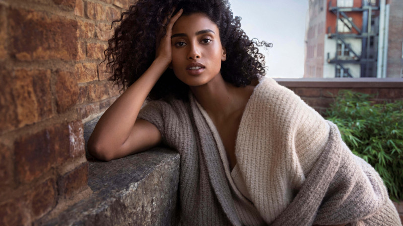 Imaan Hammam featured in  the Loro Piana ‘Cocooning’ Collection advertisement for Autumn/Winter 2022