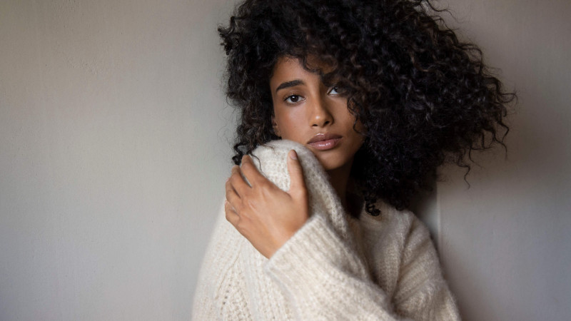 Imaan Hammam featured in  the Loro Piana ‘Cocooning’ Collection advertisement for Autumn/Winter 2022