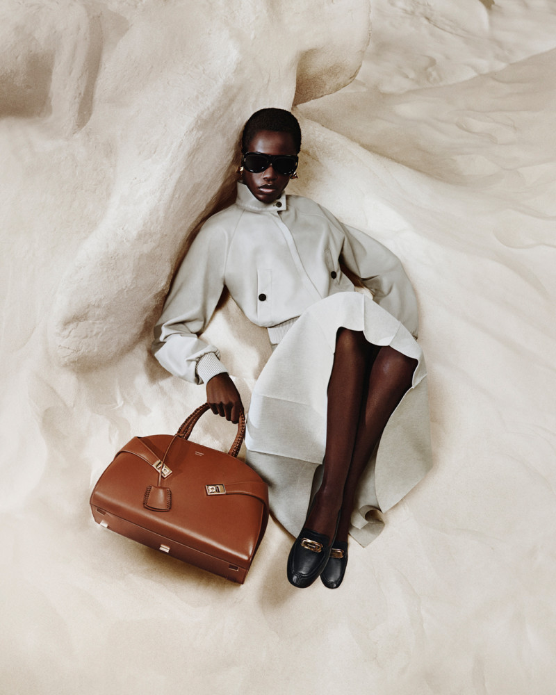 Awar Odhiang featured in  the Salvatore Ferragamo advertisement for Pre-Fall 2024