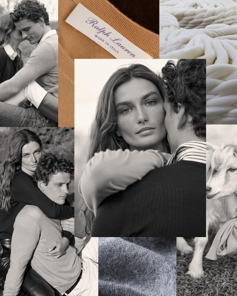 Andreea Diaconu featured in  the Ralph Lauren Cradle to Cradle Certified® Gold Cashmere advertisement for Spring/Summer 2023