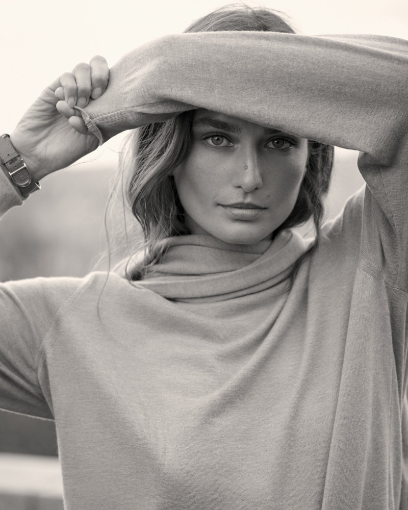 Andreea Diaconu featured in  the Ralph Lauren Cradle to Cradle Certified® Gold Cashmere advertisement for Spring/Summer 2023