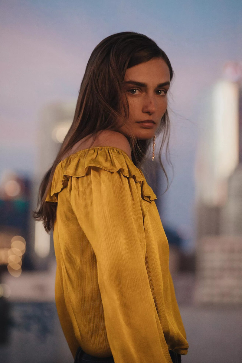 Andreea Diaconu featured in  the Anthropologie advertisement for Holiday 2021