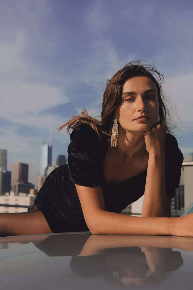 Andreea Diaconu featured in  the Anthropologie advertisement for Holiday 2021