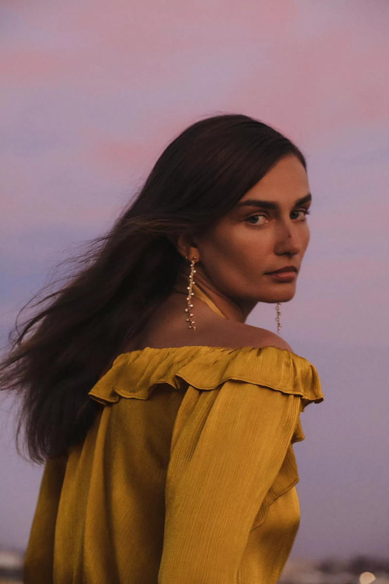 Andreea Diaconu featured in  the Anthropologie advertisement for Holiday 2021