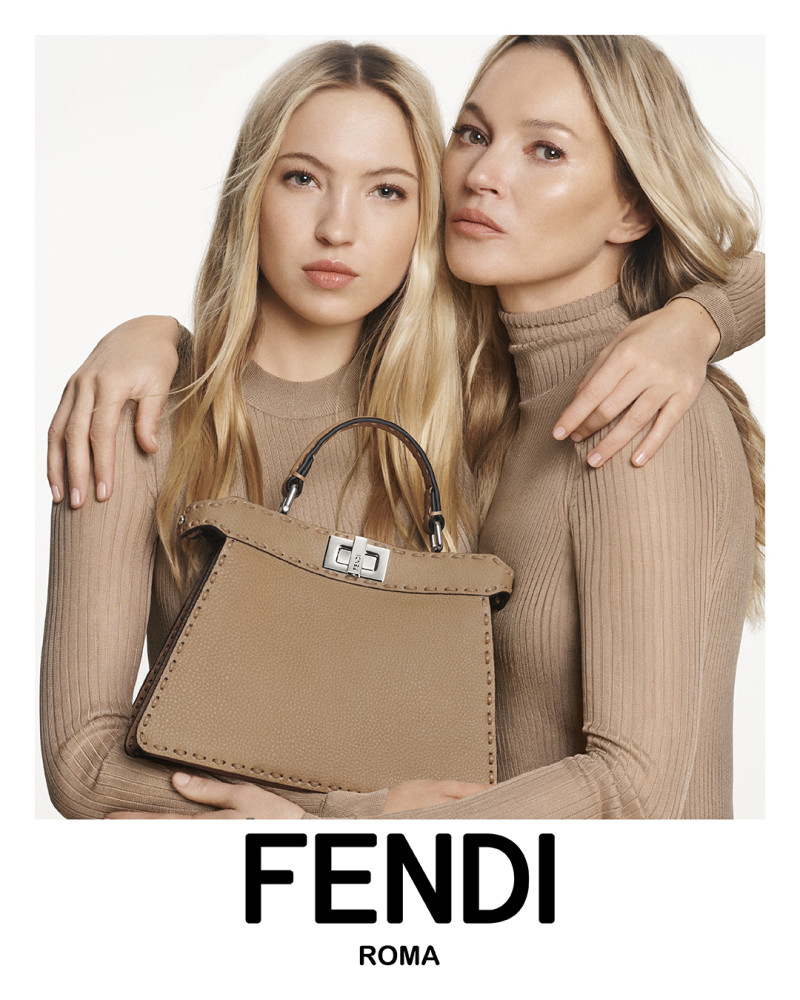 Kate Moss featured in  the Fendi Fendi Peekaboo Bag 2024 Campaign advertisement for Spring 2024