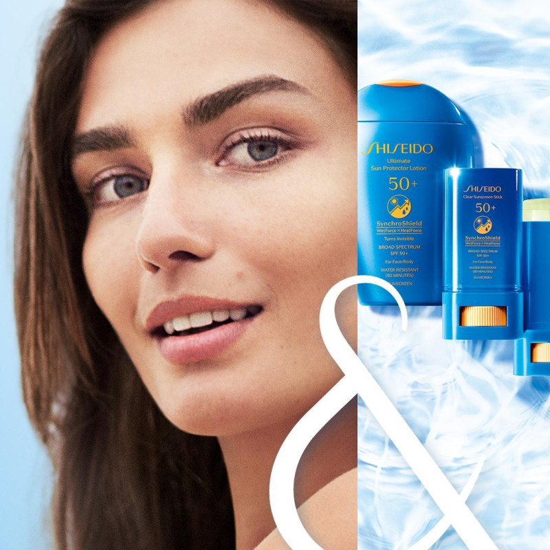 Andreea Diaconu featured in  the Shiseido Sunscreen Campaign advertisement for Summer 2021