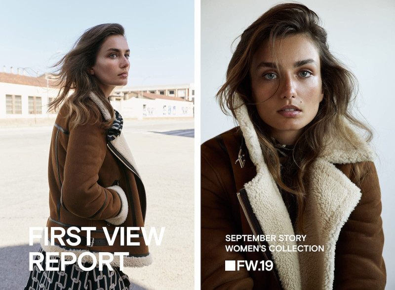 Andreea Diaconu featured in  the Massimo Dutti First View Report lookbook for Autumn/Winter 2019