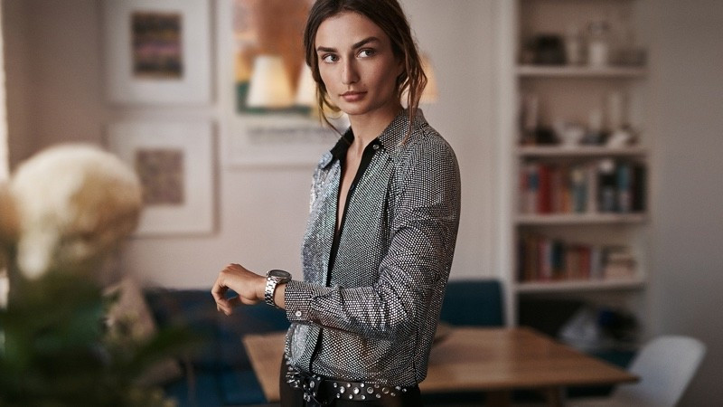 Andreea Diaconu featured in  the Michael Kors Collection Smartwatch Campaign advertisement for Winter 2018