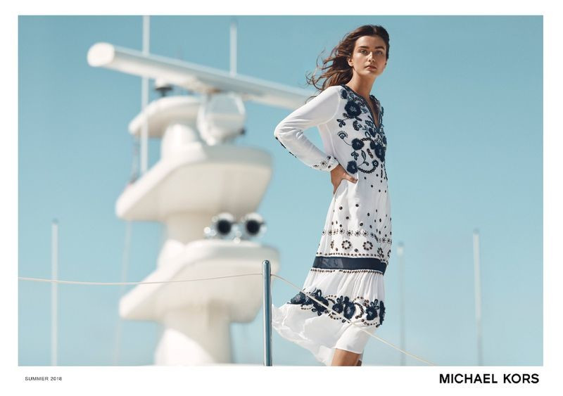 Andreea Diaconu featured in  the Michael Kors Collection advertisement for Summer 2018