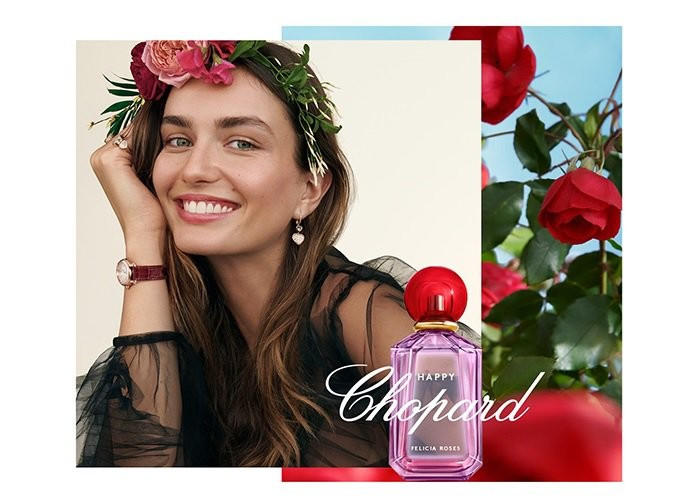 Andreea Diaconu featured in  the Chopard Happy Chopard Lemon Dulci and Happy Chopard Felicia Roses Parfums  advertisement for Summer 2018