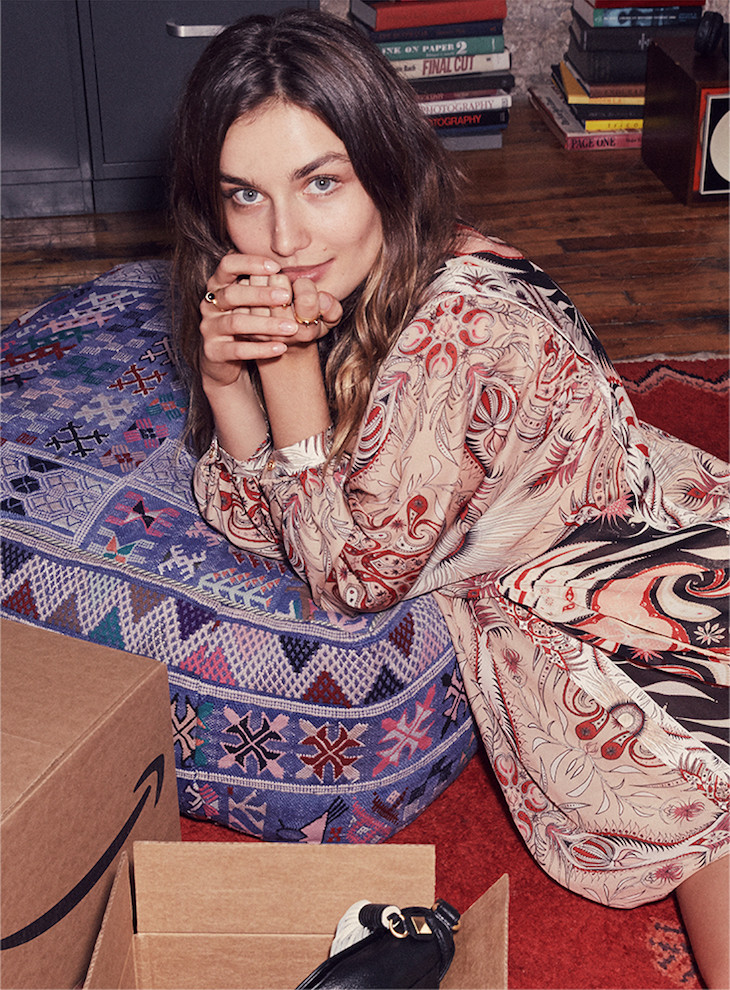 Andreea Diaconu featured in  the Amazon Fashion advertisement for Spring/Summer 2017