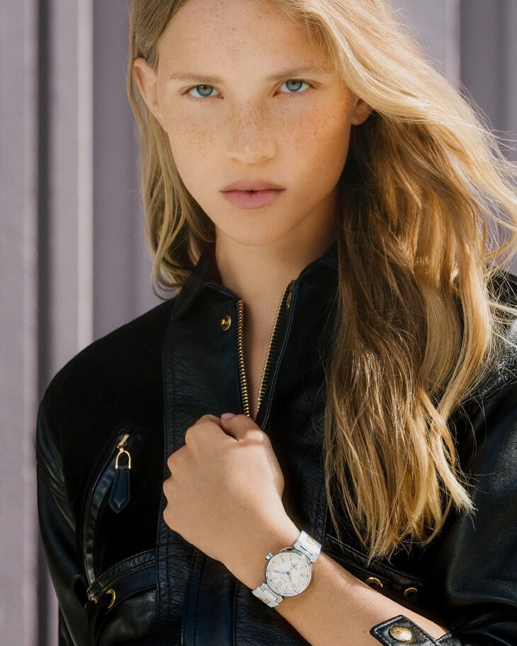 Rebecca Leigh Longendyke featured in  the Louis Vuitton Watches Tambour 2019 advertisement for Autumn/Winter 2019