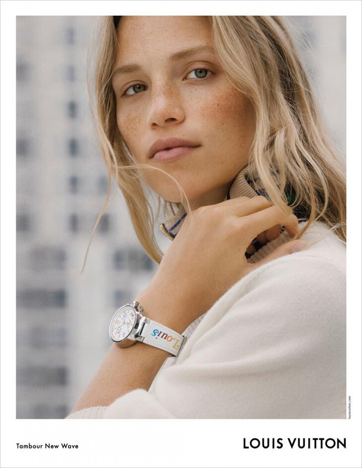 Rebecca Leigh Longendyke featured in  the Louis Vuitton Watches Tambour 2019 advertisement for Autumn/Winter 2019