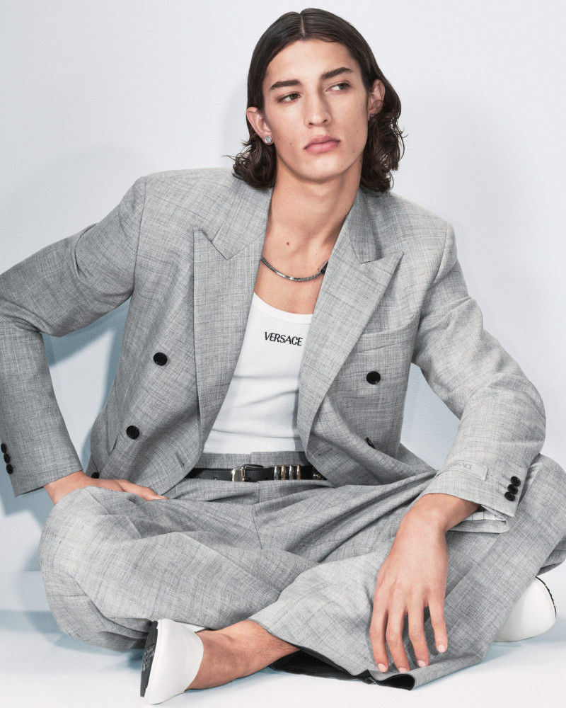 Noah Tumataroa featured in  the Versace Versace La Vacanza 2024 Campaign advertisement for Summer 2024