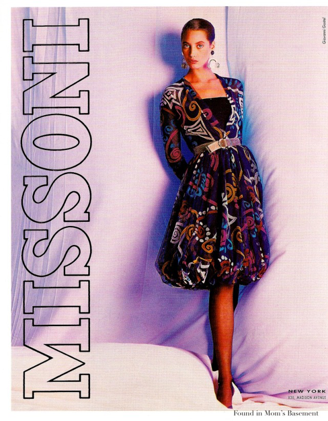 Christy Turlington featured in  the Missoni advertisement for Autumn/Winter 1988