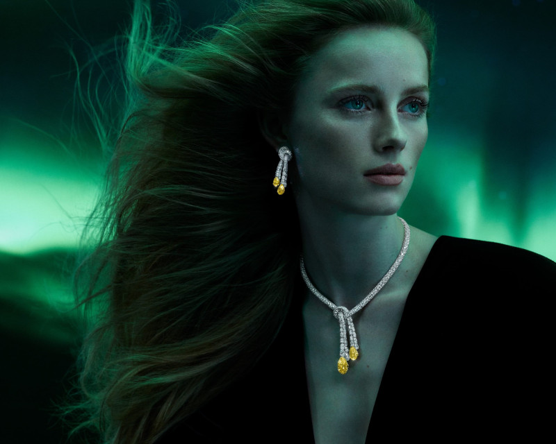 Rianne Van Rompaey featured in  the Graff Diamonds Graff Galaxia High Jewelry 2024 Campaign advertisement for Spring/Summer 2024