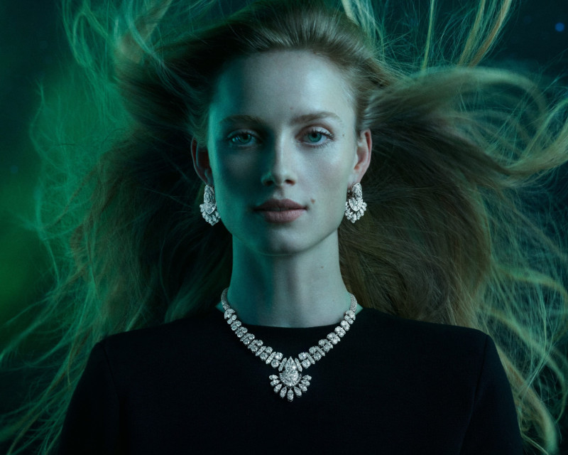 Rianne Van Rompaey featured in  the Graff Diamonds Graff Galaxia High Jewelry 2024 Campaign advertisement for Spring/Summer 2024