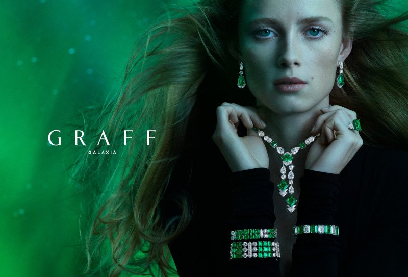 Rianne Van Rompaey featured in  the Graff Diamonds Graff Galaxia High Jewelry 2024 Campaign advertisement for Spring/Summer 2024