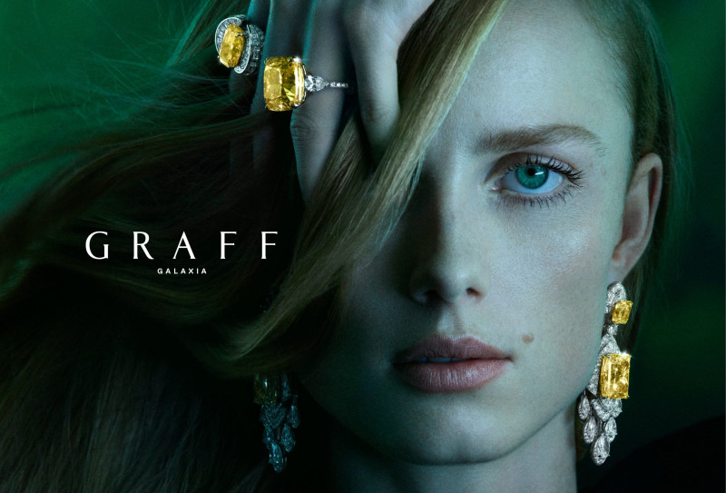 Rianne Van Rompaey featured in  the Graff Diamonds Graff Galaxia High Jewelry 2024 Campaign advertisement for Spring/Summer 2024