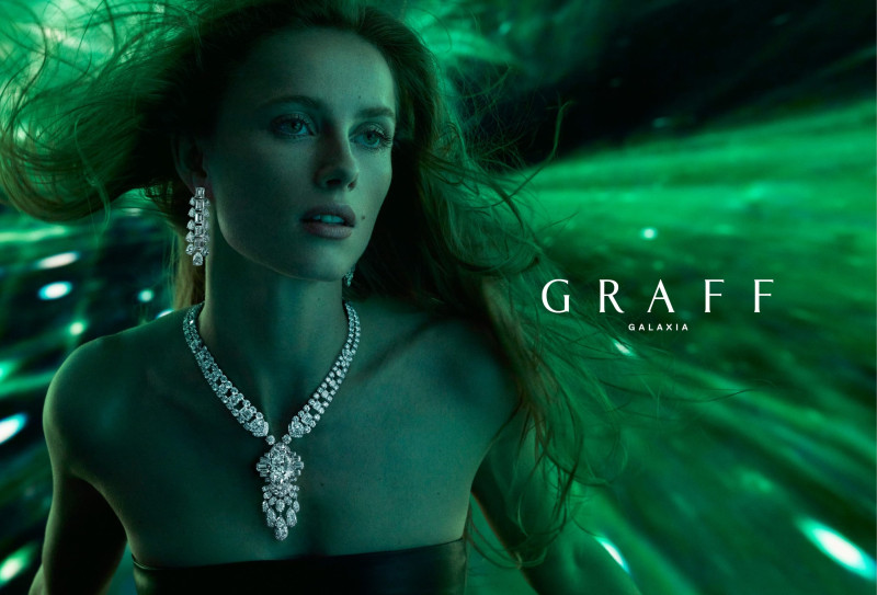 Rianne Van Rompaey featured in  the Graff Diamonds Graff Galaxia High Jewelry 2024 Campaign advertisement for Spring/Summer 2024