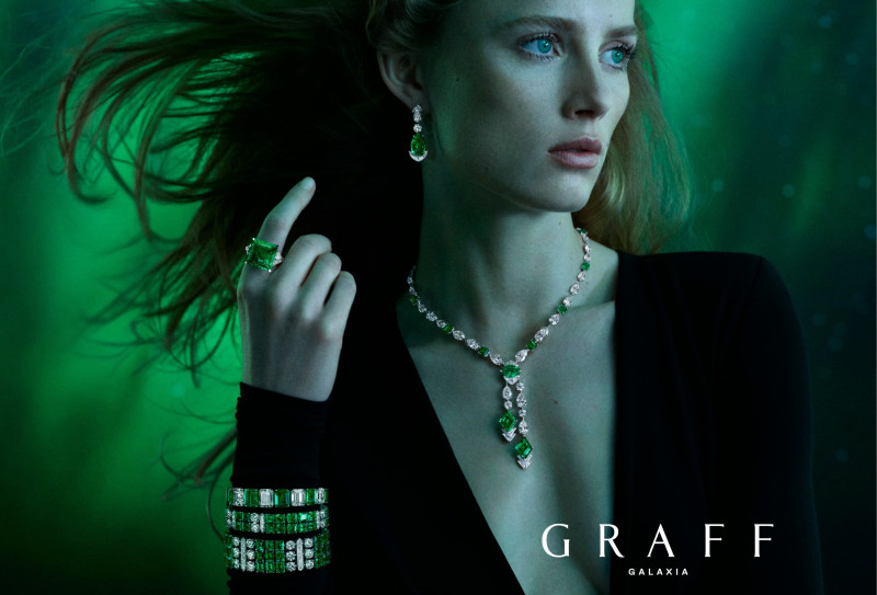 Rianne Van Rompaey featured in  the Graff Diamonds Graff Galaxia High Jewelry 2024 Campaign advertisement for Spring/Summer 2024