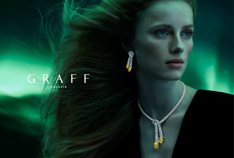 Rianne Van Rompaey featured in  the Graff Diamonds Graff Galaxia High Jewelry 2024 Campaign advertisement for Spring/Summer 2024