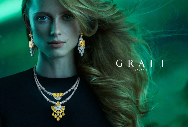 Rianne Van Rompaey featured in  the Graff Diamonds Graff Galaxia High Jewelry 2024 Campaign advertisement for Spring/Summer 2024