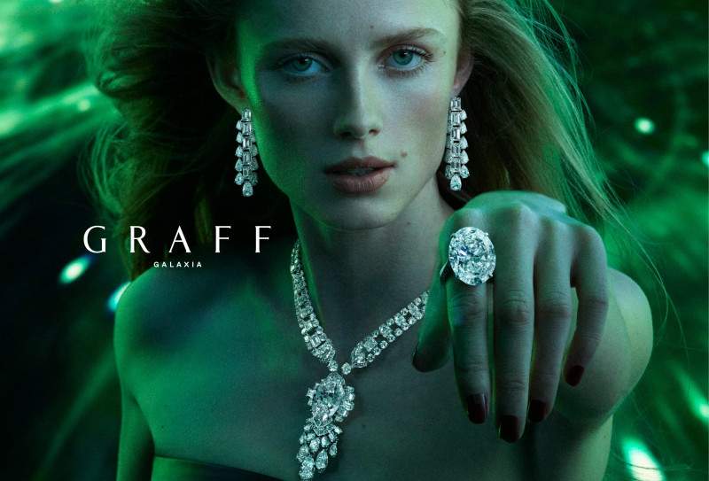 Rianne Van Rompaey featured in  the Graff Diamonds Graff Galaxia High Jewelry 2024 Campaign advertisement for Spring/Summer 2024