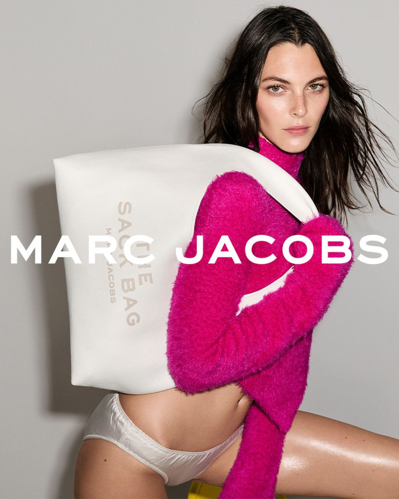 Vittoria Ceretti featured in  the Marc Jacobs Sack Bag 2024 Campaign advertisement for Summer 2024