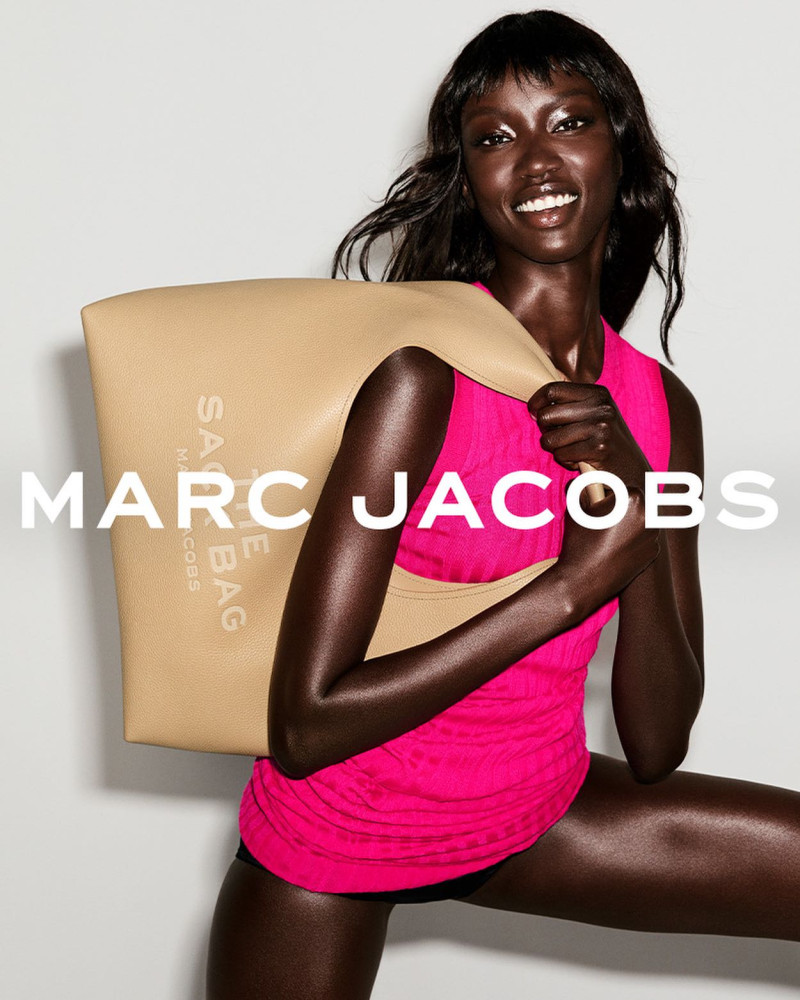 Anok Yai featured in  the Marc Jacobs Sack Bag 2024 Campaign advertisement for Summer 2024