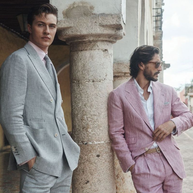 Lucky Blue Smith featured in  the Brunello Cucinelli Refined Pursuits advertisement for Spring/Summer 2024