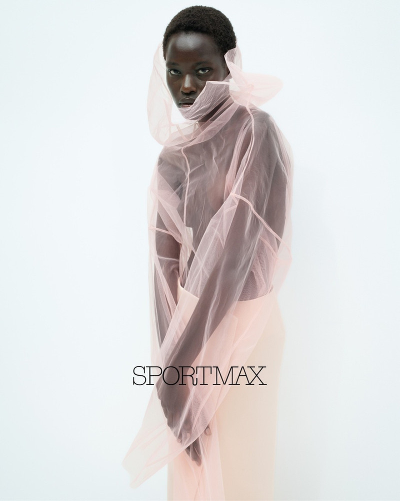 Awar Odhiang featured in  the Sportmax advertisement for Spring/Summer 2024