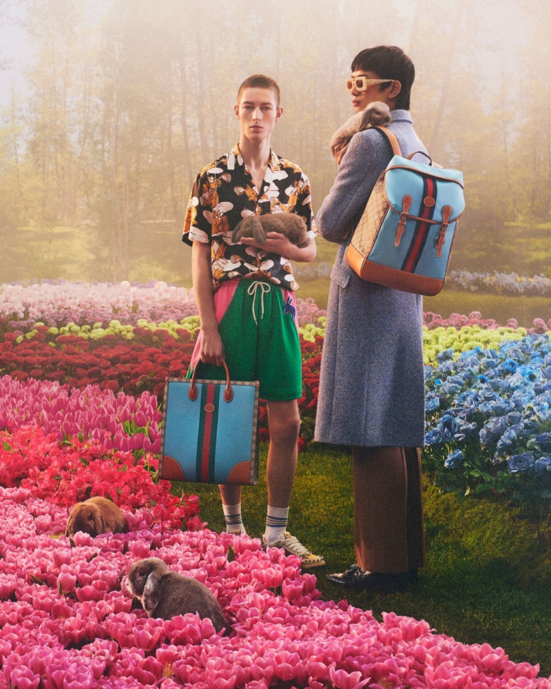 Jie Zheng featured in  the Gucci advertisement for Spring 2023