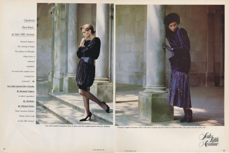 Christy Turlington featured in  the Saks Fifth Avenue advertisement for Autumn/Winter 1986