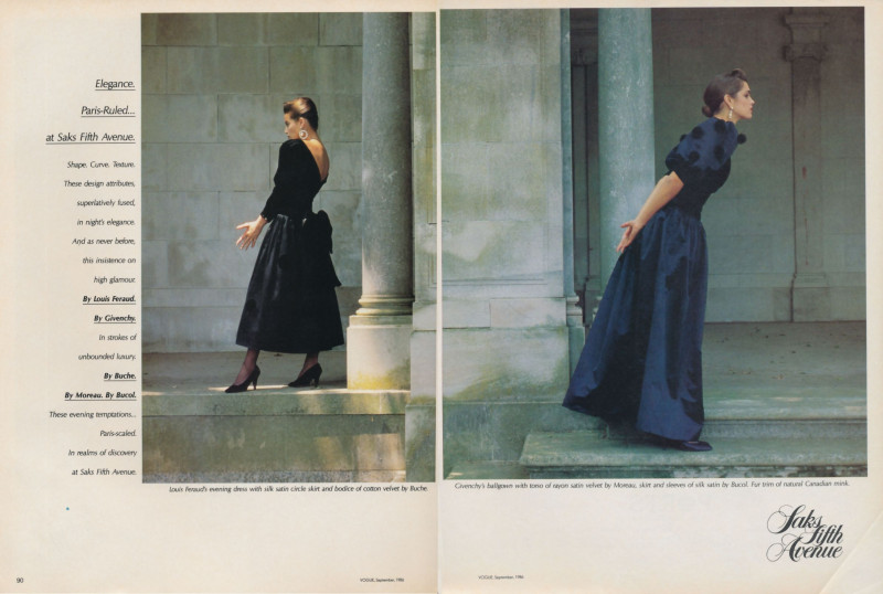 Christy Turlington featured in  the Saks Fifth Avenue advertisement for Autumn/Winter 1986