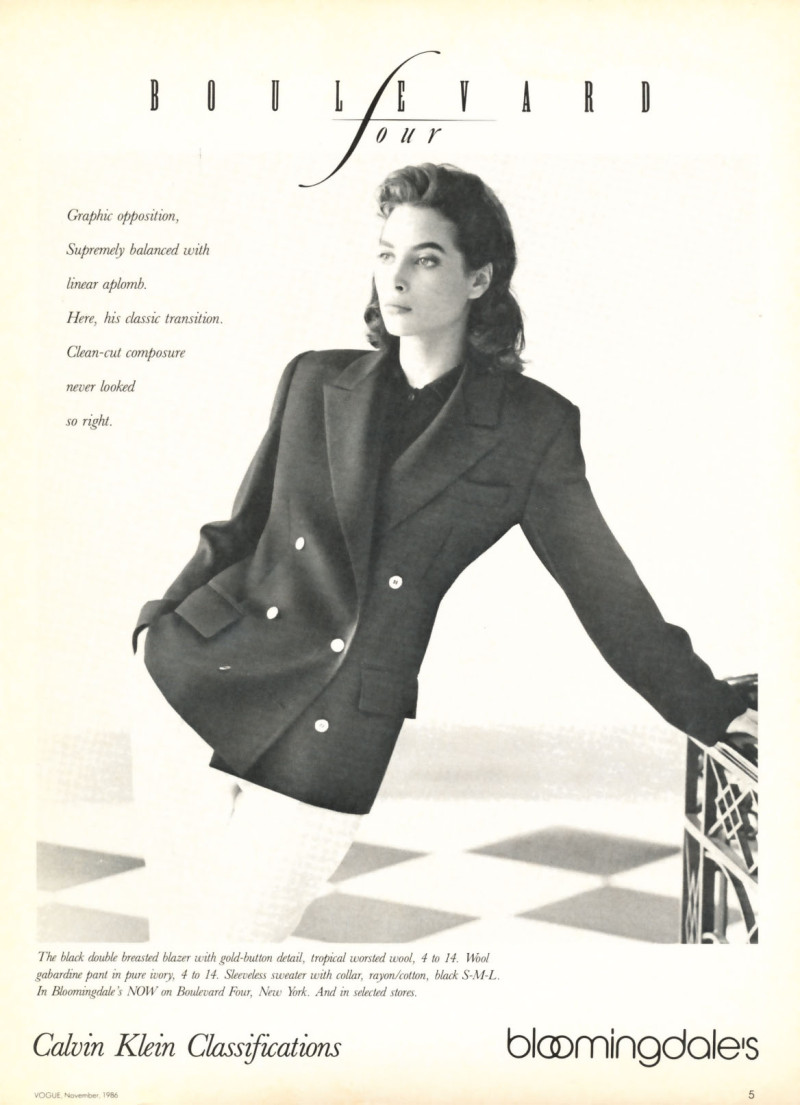 Christy Turlington featured in  the Bloomingdales advertisement for Autumn/Winter 1986