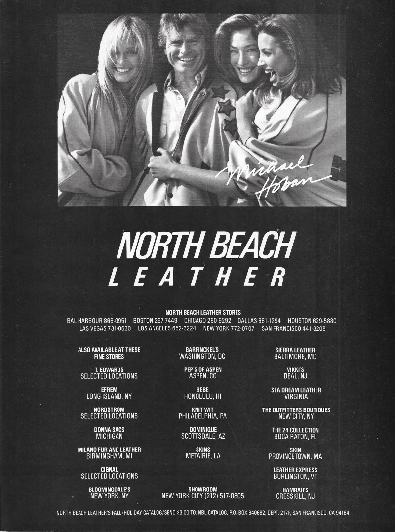 Christy Turlington featured in  the North Beach Leather advertisement for Fall 1987