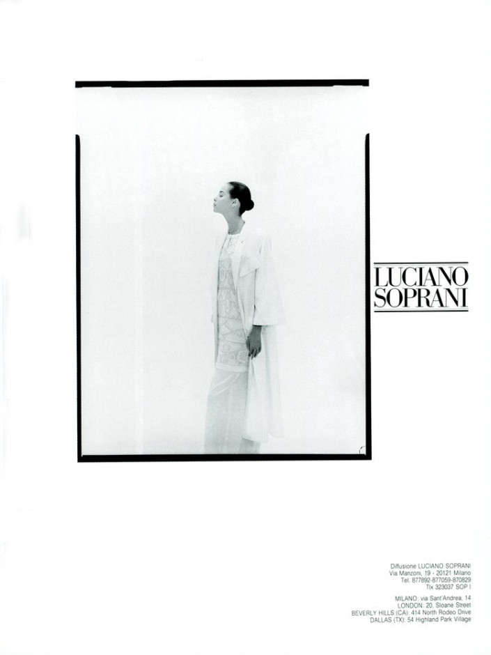 Christy Turlington featured in  the Luciano Soprani advertisement for Autumn/Winter 1987