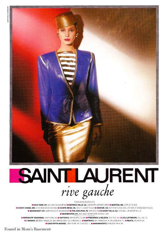 Christy Turlington featured in  the Saint Laurent advertisement for Autumn/Winter 1988