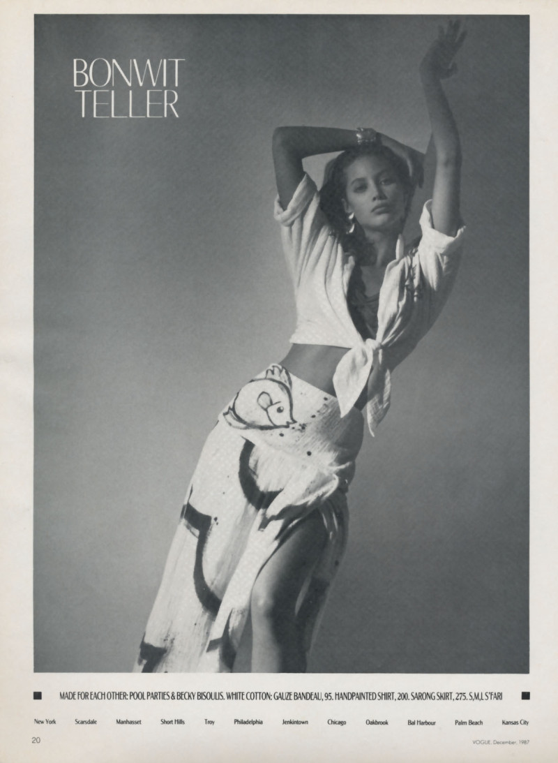 Christy Turlington featured in  the Bonwit Teller advertisement for Spring/Summer 1988