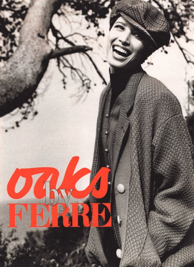 Christy Turlington featured in  the Gianfranco Ferré Oaks advertisement for Autumn/Winter 1990