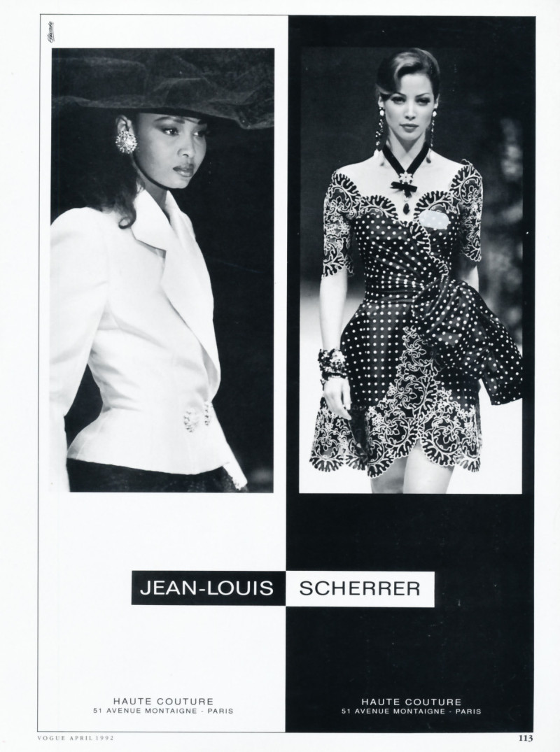 Christy Turlington featured in  the Jean-Louis Scherrer advertisement for Autumn/Winter 1992